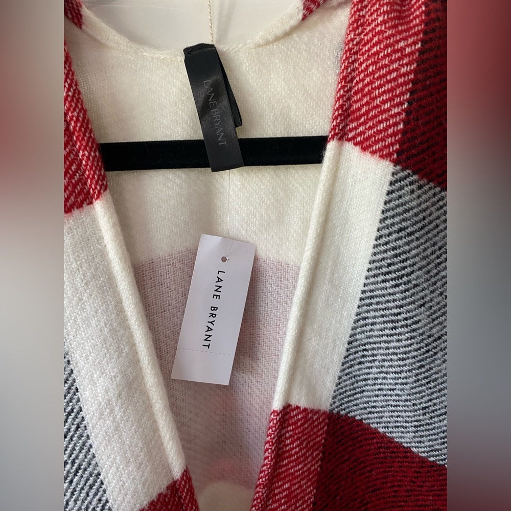 Accepting offers- Lane Bryant Red and White Checkered Poncho - Picture 2 of 6
